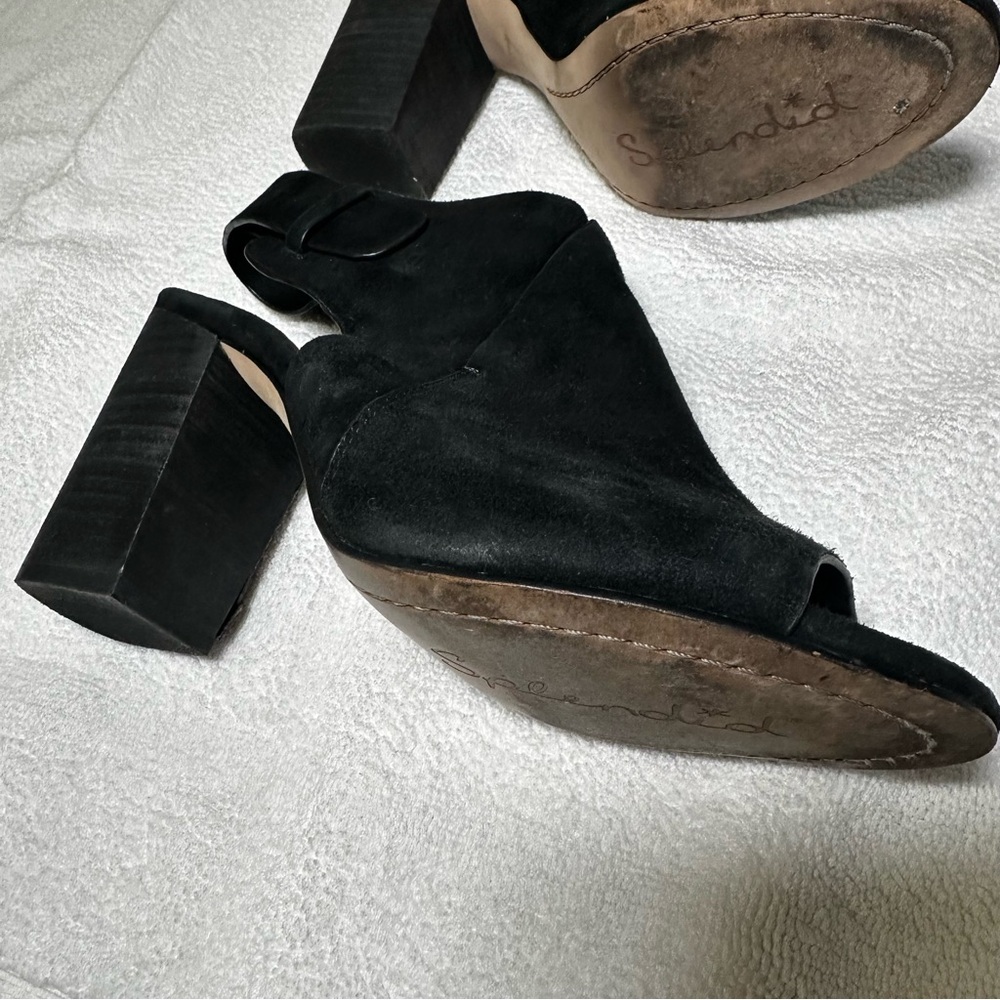Black Suede Peep Toe Heeled Booties - Picture 3 of 16